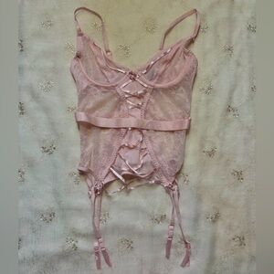 Adore Me Pink Lace Satin Corset Bustier – Size 34C Soft Girl Lingerie